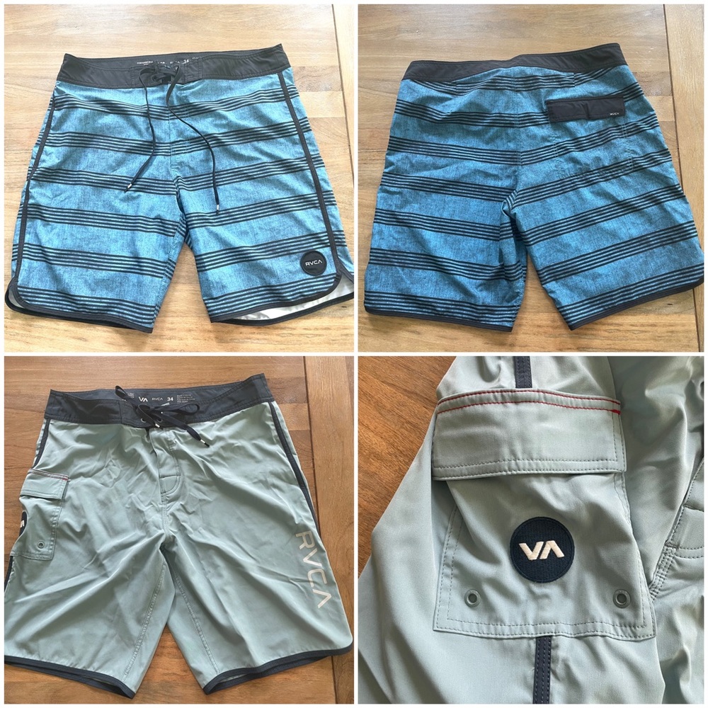 2 Pairs RVCA Performance Trunks Shorts Men’s 34” Waist Surf Beach Swim  L1